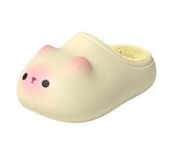 Women Kitten Slides Cute Cat Soft Thick Flat Closed Toe Cloud Slippers Womens Wide Fit Non Slip Indoor Bedroom House Shoes Warm Winter Comfortable Home Ladies Sandals (Yellow, 3.5)