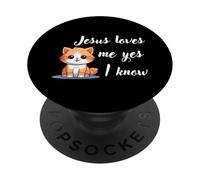 Women Kitty Cat Lovers "JESUS LOVES ME YES I KNOW" PopSockets Adhesive PopGrip
