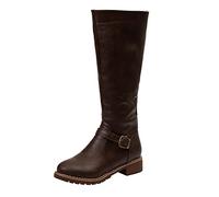 Women Knee High Boots Ladies Mid Calf Zipper Boots,Low Block Heel PU Leather Military Combat Biker Boots Casual Plus UK Size 4.5-9.5 Coffee