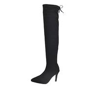 Women Knee High Boots Size 5.5 Stretch Suede Stiletto Heels Over The Knee High Pointed Toe Boots Thigh High Boots for Women Wide Calf Black
