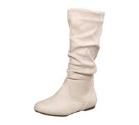 Women Knee High Boots Suede Pleated Flats Boots Suede Slouchy Slip On Zip Up Flat Bottom Medium Boot Thigh High Wide Calf Long Boot Winter Shoes Cowgirl Booties Work Flats Winter Shoes