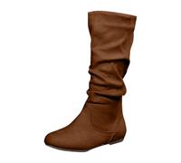 Women Knee High Boots Suede Pleated Flats Boots Suede Slouchy Slip On Zip Up Flat Bottom Medium Boot Thigh High Wide Calf Long Boot Winter Shoes Cowgirl Booties Work Flats Winter Shoes