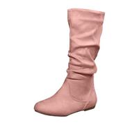 Women Knee High Boots Suede Slouchy Mid Calf Flat Boots Slip On Casual Shoes Thigh High Booties with Side Zipper