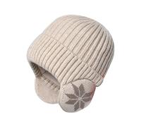 Women Knit Beanies Hats Warm Skull Beanie Cap Slouchy Winter Hats Outdoor Warm Hat in Border Thickened Knitting Wool Hat Cold Proof Earmuff Cap Beige