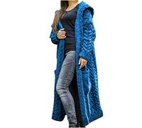 Women Knit Long Cardigans Extra Long Hooded Sweater Coats for Winter Autumn Oversized Knitted Cardigan Outwear with Pocket Cable Chunky Knit Jumpers Maxi Coat Long Sleeve Jacket Open Front Knitwear