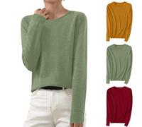 Women Knit Sweater UK Clearance Ladies Cotton Jumpers Long Sleeve Sweatshirt Round Neck Pullover Solid Color Sweatshirts Basic Jumper Casual Loose Fit Tunic Tops Soft Stretchable Comfortable Blouses