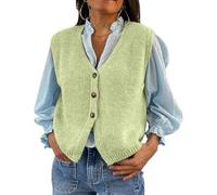 Women Knit Vest Top Y2k V Neck Sleeveless Button Down Solid Color Sweater Cardigan Loose Basic Knitted Tank Tops (Green, L)