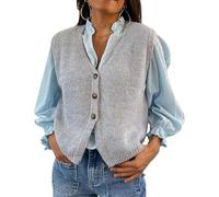 Women Knit Vest Top Y2k V Neck Sleeveless Button Down Solid Color Sweater Cardigan Loose Basic Knitted Tank Tops (Gray, XL)