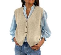 Women Knit Vest Top Y2k V Neck Sleeveless Button Down Solid Color Sweater Cardigan Loose Basic Knitted Tank Tops (Khaki, M)