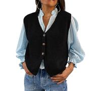 Women Knit Vest Top Y2k V Neck Sleeveless Button Down Solid Color Sweater Cardigan Loose Basic Knitted Tank Tops (Black, M)