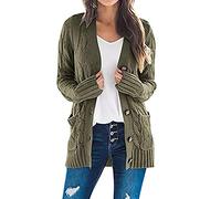 Women Knitted Cardigan Cable Knit Open Front Cardigans Ladies Knit Jumpers Loose Casual Knitwear Oversized Button Down Sweater Tops with Pockets for Autumn Winter Spring Warehouse Deals Dlearance