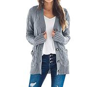 Women Knitted Cardigan Cable Knit Open Front Cardigans Ladies Knit Jumpers Loose Casual Knitwear Oversized Button Down Sweater Tops with Pockets for Autumn Winter Spring Warehouse Deals Dlearance