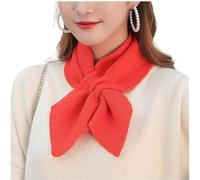 Women Knitted Cross Collar Scarf,Knitted Bowknot Scarves Fashion Short Women Scarf Knit Small Square Scarf (Red)