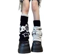 Women Knitted Leg Warmer Gothic Punk Reversible Star Skull Skeleton Knee High Flared Foot Socks