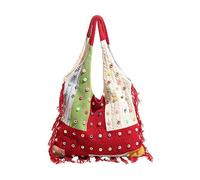Women Knitted Shoulder Bag Colorful Patchwork Summer Beach Purse Large Capacity Tote Handbag with Tassel for Travel Shopping Work Dating Daily Use (Red)