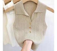 Women Knitted Sleeveless Vest Top Solid Color Collarless Tank Blouse Soft Stretchy Fabric Regular Fit Casual Innerwear For Four Seasons Layering Base Shirt(Average Size Brown)