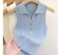 Women Knitted Sleeveless Vest Top Solid Color Stretchy Tank Shirt Casual Collarless Base Layer Innerwear For Four Seasons Daily Wear Average Size(Average Size Blue)