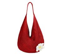 Women Knitted Tote Bag with Floral Desgin, Retro Hollow Woven Shoulder Bags, Bohemian Crochet Mesh Handbags, Beach Bag for Ladies Girls, Casual Hobo Crossbody Bags for Holidays Daily Use