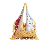 Women Knitted Tote Handbag Colorful Patchwork Summer Beach Purse Large Capacity Underarm Purses with Tassel for Travel Shopping Work Dating Daily Use