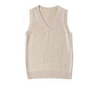 Women Knitted Vest Sleeveless V Neck Sweater Tank Women's Solid Color Jumper Gilets Ladies Collegiate Style Knit Waistcoat for Autumn Winter Loose Casual Pullover Jumpers Vests for Women UK Beige