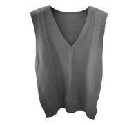 Women Knitted Vest Sleeveless V Neck Sweater Tank Women's Solid Color Jumper Gilets Ladies Collegiate Style Knit Waistcoat for Autumn Winter Loose Casual Pullover Jumpers Vests for Women UK Grey