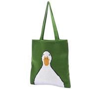 Women Knitting Shoulder Bags Cute Duck Ladies Cartoons Handbag Casual Tote Literary BookBag Shopping Bag For Girls for the beach, outings(Green Duck)