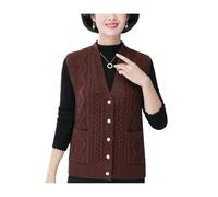 Women Knitting Vest Coats Casual V Neck Button Down Sleeveless Cardigan Tops Solid Color Waistcoat for Female Brown L