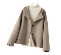Women Korean Winter Coat Wool Jacket Hooded Double-Sided Cashmere Short Outerwear Cardigan Mixed coffee L