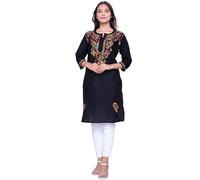 Women Kurta Top Indian Chikankari Kurtis for Ladies Kashmiri Pan Embroidered Dress for Girls Summer UK (UK, Alpha, 3XL, Regular, Regular, Black Multi)
