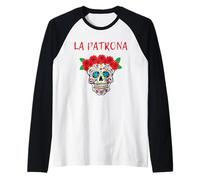 Women La patrona La jefa Dia De Los Muertos Sugar Skull Raglan Baseball Tee