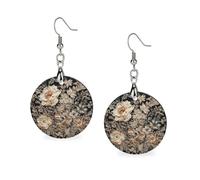 Women Lace Embroidery Floral Wooden Earrings Lightweight Dangle Earrings Geometric Drop Earring Vintage Round Retro Daily Wear Jewelry Gift for Wedding Party Graduation
