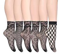 Women Lace Fishnet Socks Sexy Lace Ankle Socks Black Fishnet Thin Socks Nylon Sheer Ankle Dress Socks Sheer Everyday Socks Transparent Casual Socks Ultrathin Mesh Socks Lace Sheer Mesh Socks, 6 Pairs