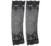 Women Lace Forearm Cover Sleeves for Scar Concealment, Black Pair | Flower Patterned See through Crochet Design, Fingerless Style, Cool Layering, for Arm and Gym Workouts