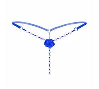 Women Lace G-String Thongs 3D Rose Embroideries Underwear Panties with Beads T Back Low Waist Ladies Knickers Spaghetti Strap Briefs Soft Stretchy Comfortable Underpants Tanga, Blue, One Size