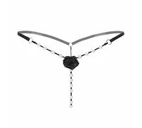 Women Lace G-String Thongs 3D Rose Embroideries Underwear Panties with Beads T Back Low Waist Ladies Knickers Spaghetti Strap Briefs Soft Stretchy Comfortable Underpants Tanga, Black, One Size