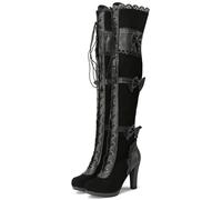 Women Lace Goth Knee High Boots Sexy Vintage Bow Lace Up Platform Tall Boot Party Club Masquerade Knight Boots(Black,5 UK)