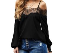 Women lace Long Sleeve Tops Cold Shoulder Pullover Blouse Knit Sweaters Casual T Shirt Women lace Cold Shoulder Baggy Shirt Long Sleeves Top Off Shoulder Blouses Sexy Fashion Women Shirt Blouse