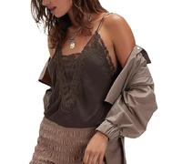 Women Lace Satin Camisole Top Spaghetti Strap V Neck Silk Asymmetrical Cami Backless Loose Going Out Tank Tops