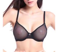Women Lace Sheer Bra See Through Sexy Underwire Unlined Mesh Ultra Sexy Lace Plus Size Bra Black