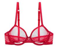 Women Lace Sheer Bra See Through Sexy Underwire Unlined Mesh Ultra Sexy Lace Plus Size Bra Red