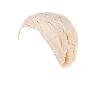 Women Lace Silk Muslim Wrap Head Scarves Pre Tied Beanie Chemo Patient with Hair Loss Sleeping Hat Lightweight Beige One Size