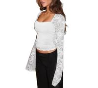 Women Lace Trim Patchwork Tee Shirt Square Neck Bell Long Sleeve Crop Top Y2k Floral Lace Slim Fit Going Out Crop Tops (Sheer White, S)