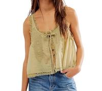Women Lace Trim Vest Tank Tops Y2K Sleeveless Ruffled Sheer Tie Button Front Chiffon Boho Crop Top Cute Summer Cami Shirt (UK, Alpha, M, Regular, Regular, A-Light Green)