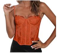 Women Lace Up Burlesque Basque Bustier Shaper Overbust Boned Corset Top Floral Lace Retro Corset Bustier Vintage Lingerie Overbust Ladies Waist Cincher Shapewear Sexy Princess Black Underbust