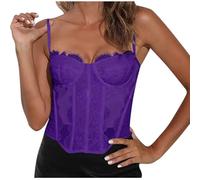 Women Lace Up Burlesque Basque Bustier Shaper Overbust Boned Corset Top Floral Lace Retro Corset Bustier Vintage Lingerie Overbust Ladies Waist Cincher Shapewear Sexy Princess Black Underbust