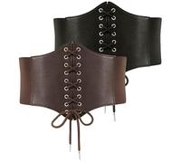 Women Lace-up Corset Belt Elastic Wide Tied Cinch Belt Leather Stretch Retro Cincher Waspie Waistband for Renaissance Masquerade Cosplay Party 2Pack Black/Coffee 103cm