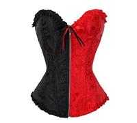 Women Lace Up Satin Overbust Corset Boned Bustier Top Plus Size Bridal Lingerie Body Shaper Gothic Underbust Corset Top Tunic Black Women Long Sleeve, Red (watermelon red), 4XL