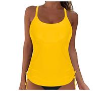 Women Lace Up Swimwear Tops Underwire Full Coverage Bikini Top Push Up Swim Crop Top Tie Back Bathing Suit Tops Swimsuit Romper Yellow