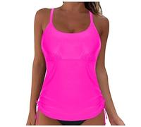 Women Lace Up Swimwear Tops Underwire Full Coverage Bikini Top Push Up Swim Crop Top Tie Back Bathing Suit Tops Board Shorts for Women Swim Long (S) Hot Pink