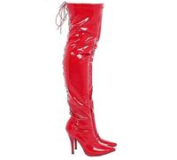 Women Lace-Up Thigh-High Boots with Side Zip & Back Laces, Patent Leather Over-the-Knee Heels, Stretchy Riding Boots (RED, UK Footwear Size System, Adult, Women, Numeric, Medium, 9)